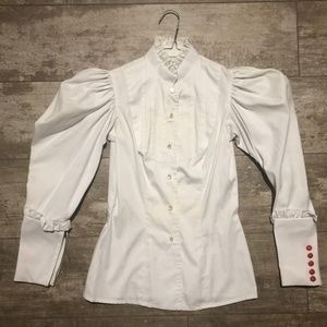 Vintage Costume White Button Down Puffed Sleeves